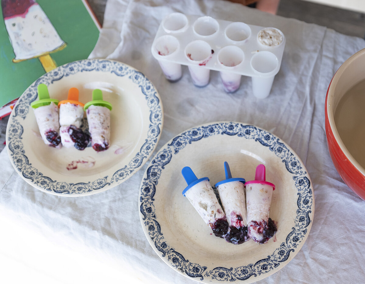 Breakfast popsicles on a plate