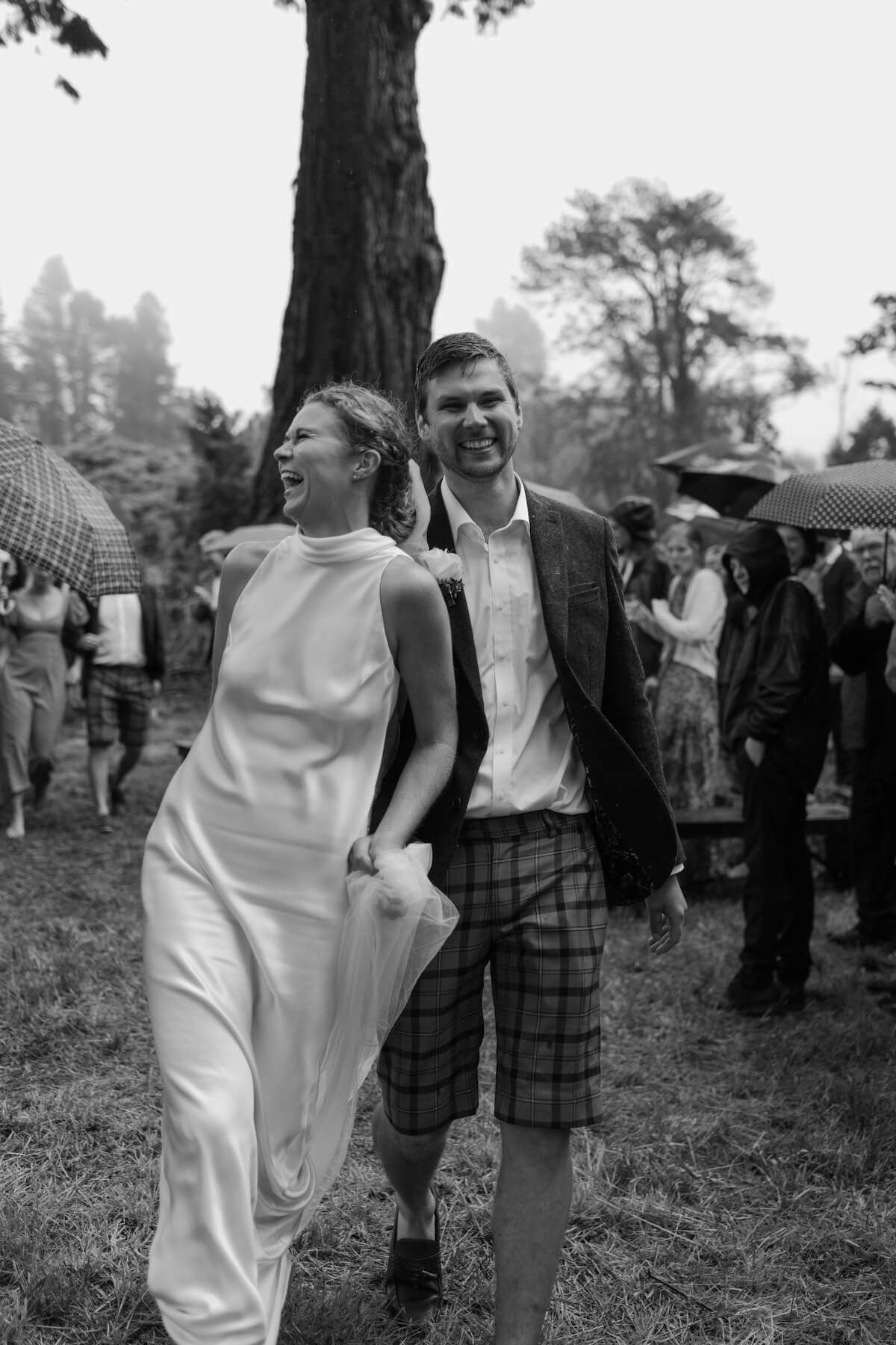 Black and white image of a bride and groom