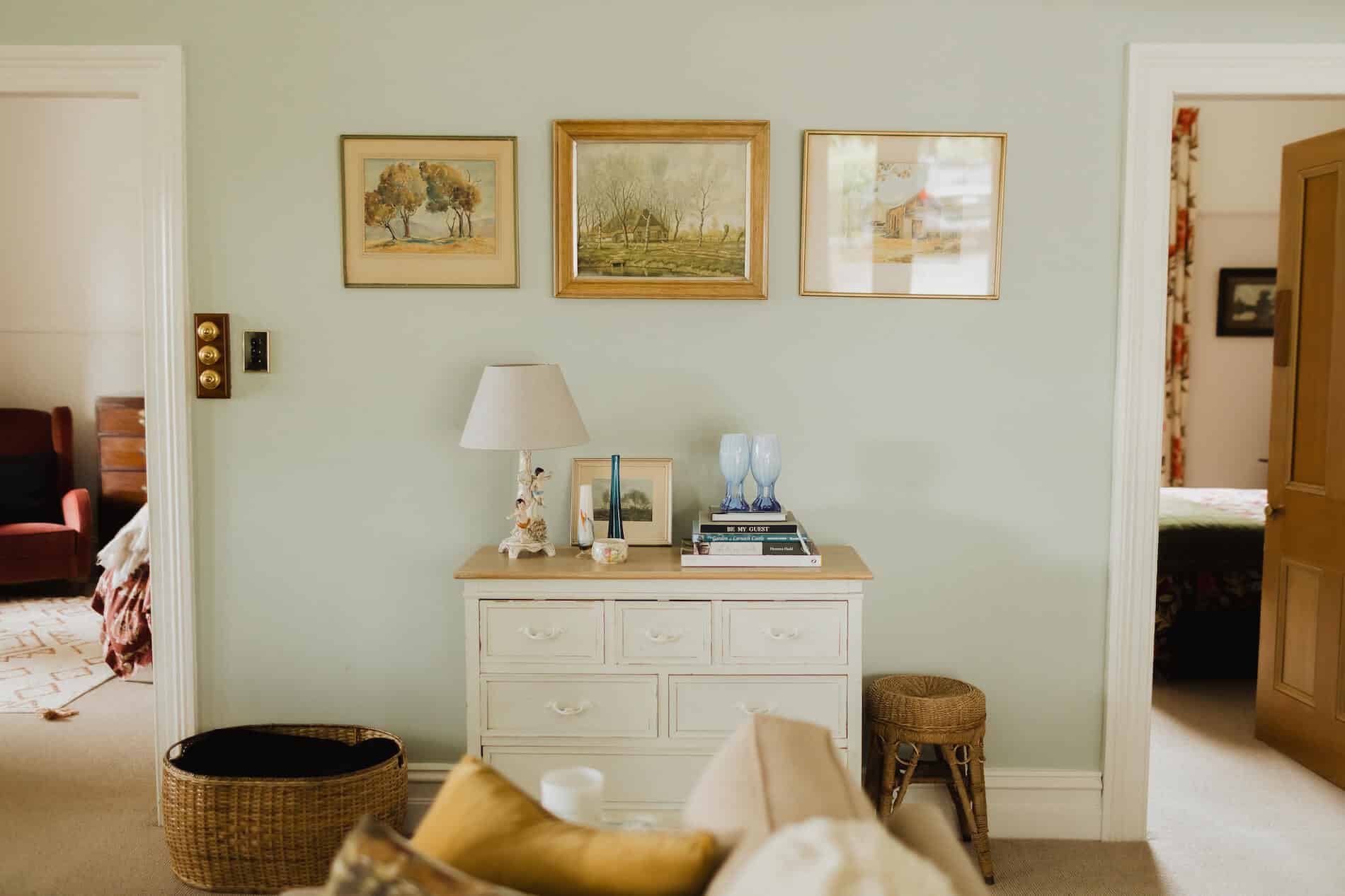 Pale green wall inside an old family farmhouse
