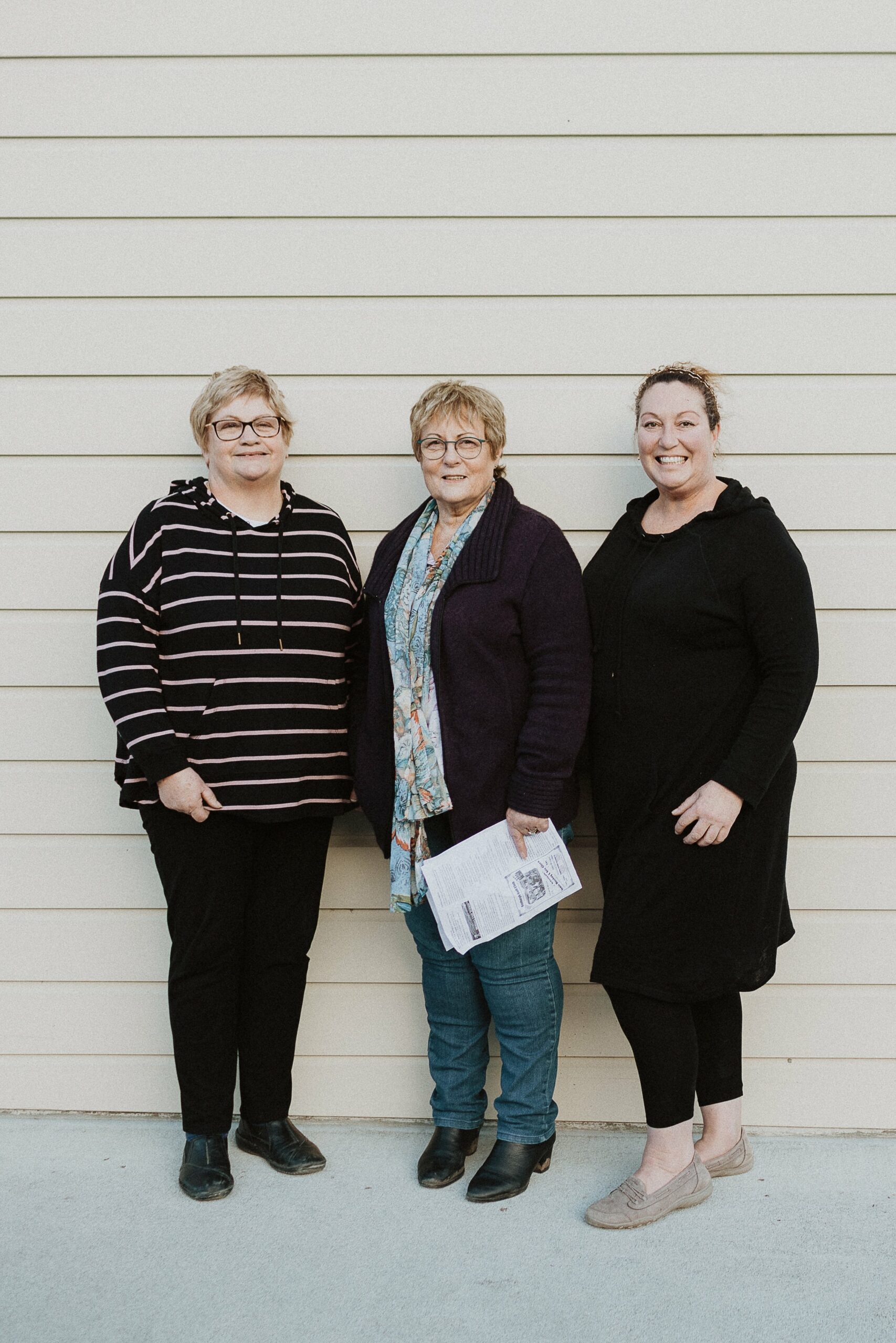 From left, Sue Beel, Joanne and Angela Dowling, who all volunteer to put the Molyneux Mail together.