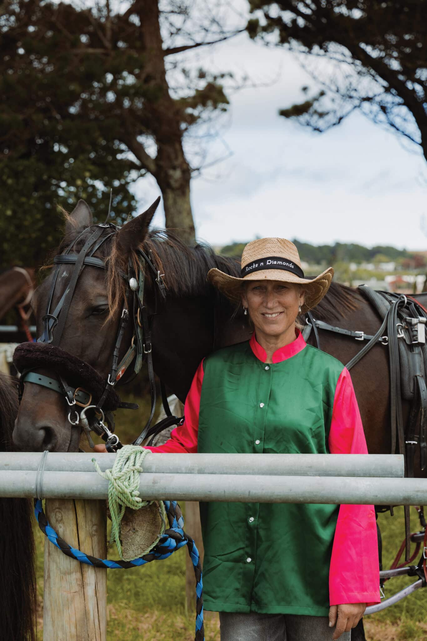 Above. Monique has been training and driving pacers since 2012, forming deep connections with her horses, including Rock N Diamonds, pictured here, and her champion mare American Alice. “We have a huge bond. She’s been very successful, and I’ve won the Chatham Pacing Cup on her, and she’s won every other race. To me, she is the Rolls-Royce of horses.” 