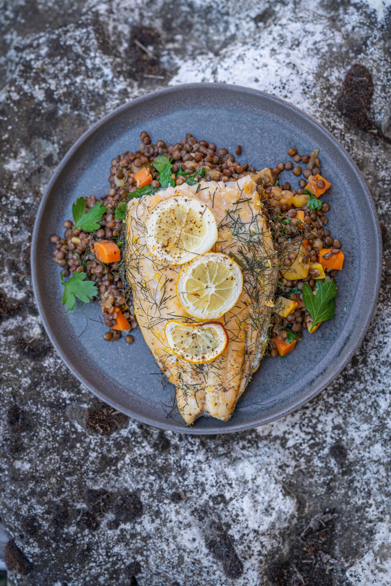 Lemon Baked Trout With Lentils