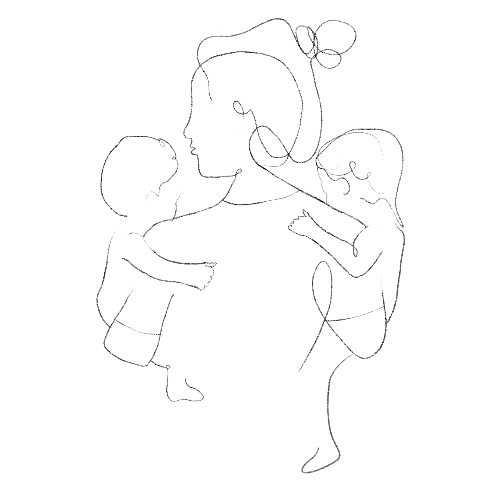 Illustration of woman holding two small children
