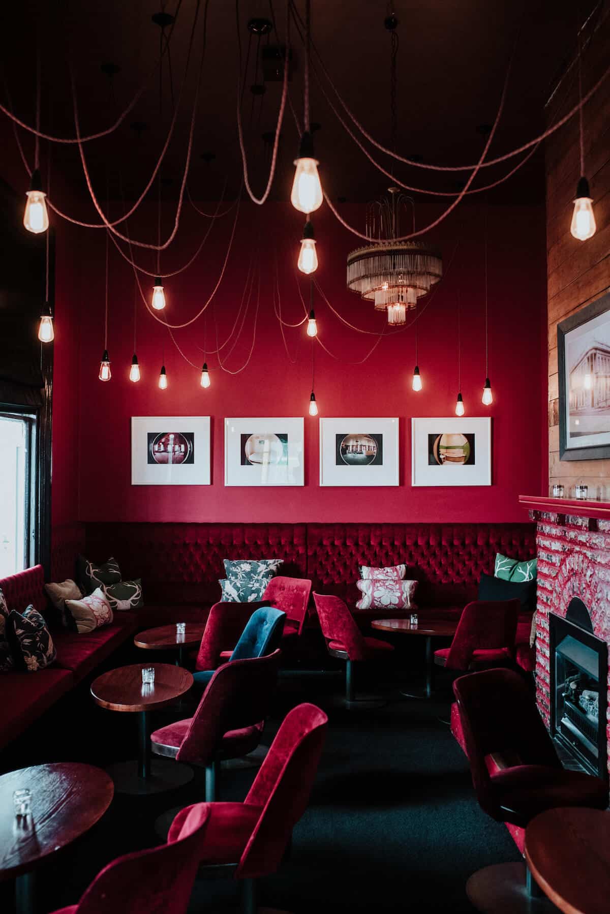 Cocktail lounge plush red interiors