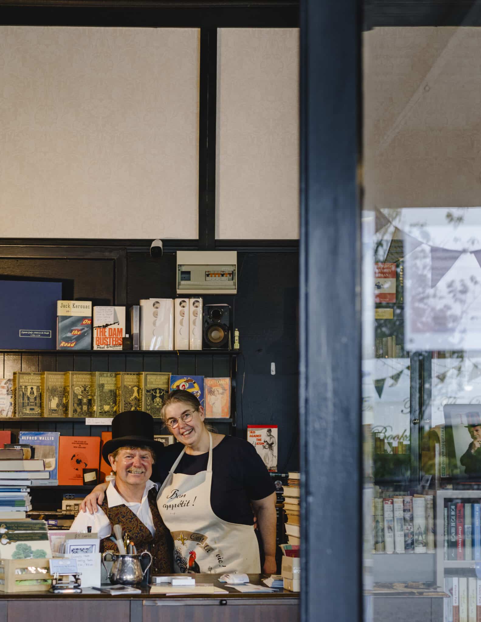 Dan and Adele Richardson of Messines Bookshop, which focuses on military history in a fitting nod to Featherston’s military past.