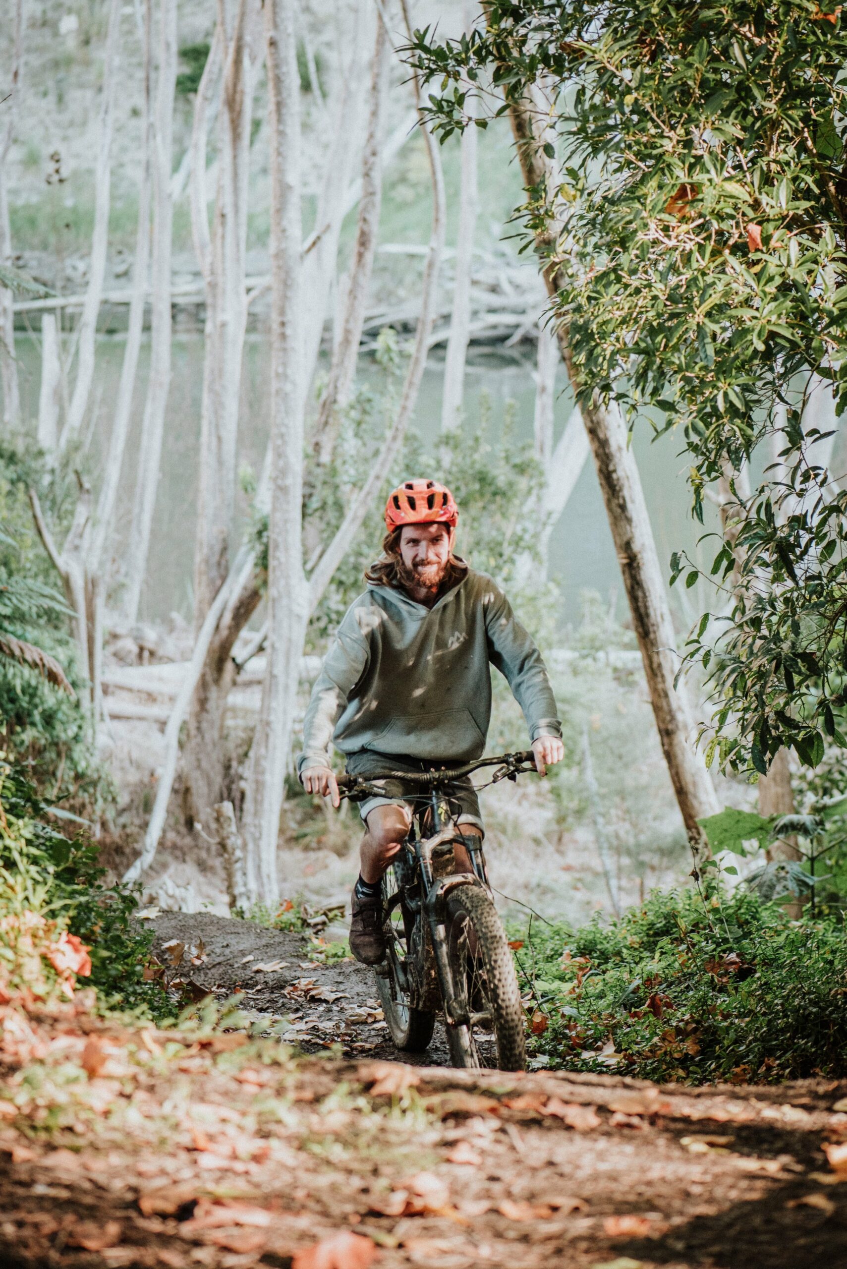 Tom biking on one of the trails they've built.