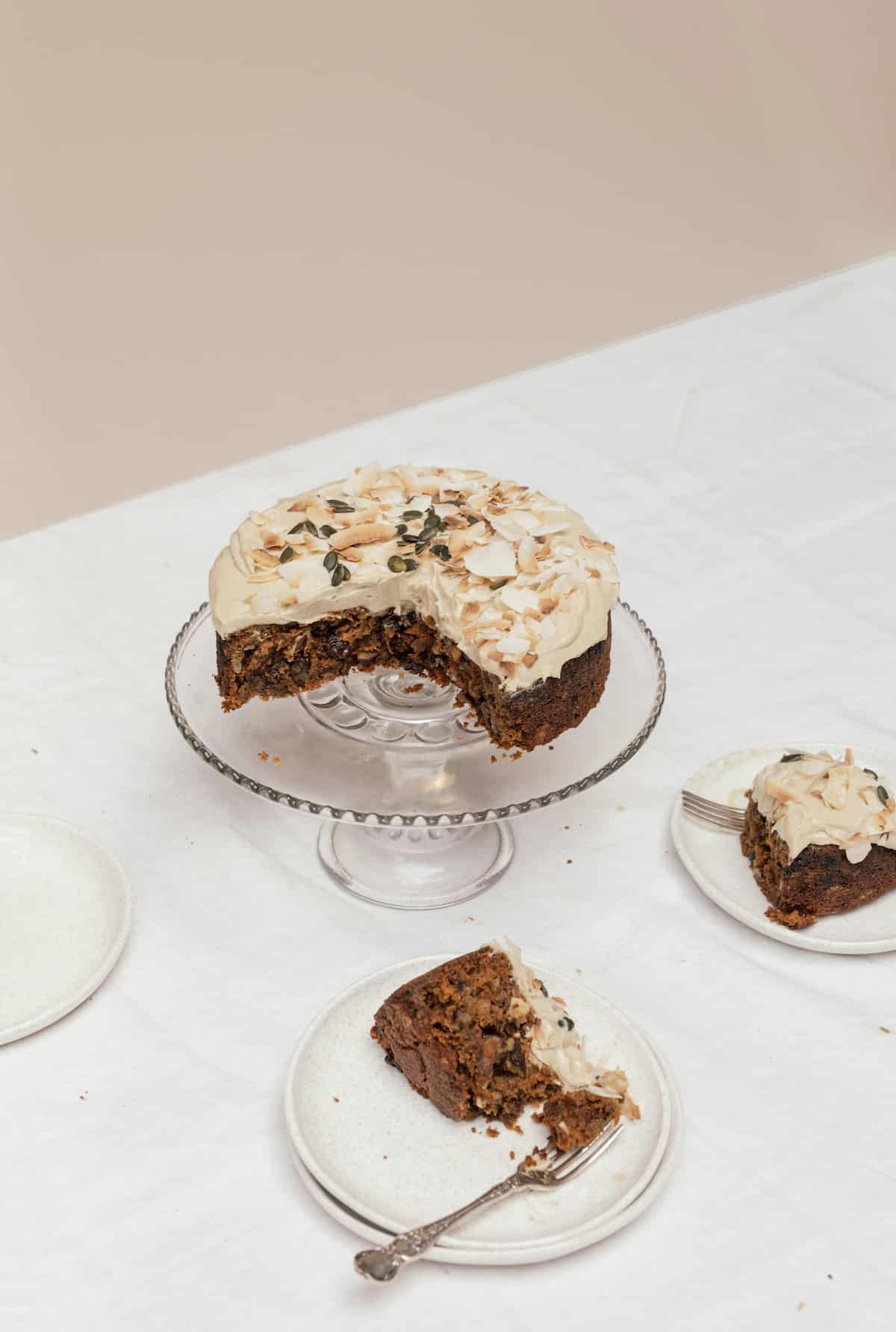 Carrot cake on a cake stand