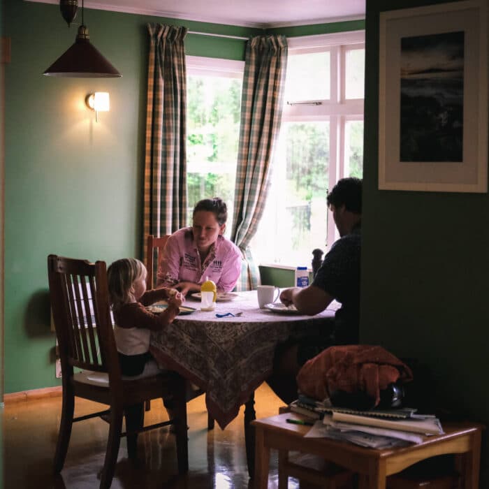 Kristy sat at the table with her young daughter