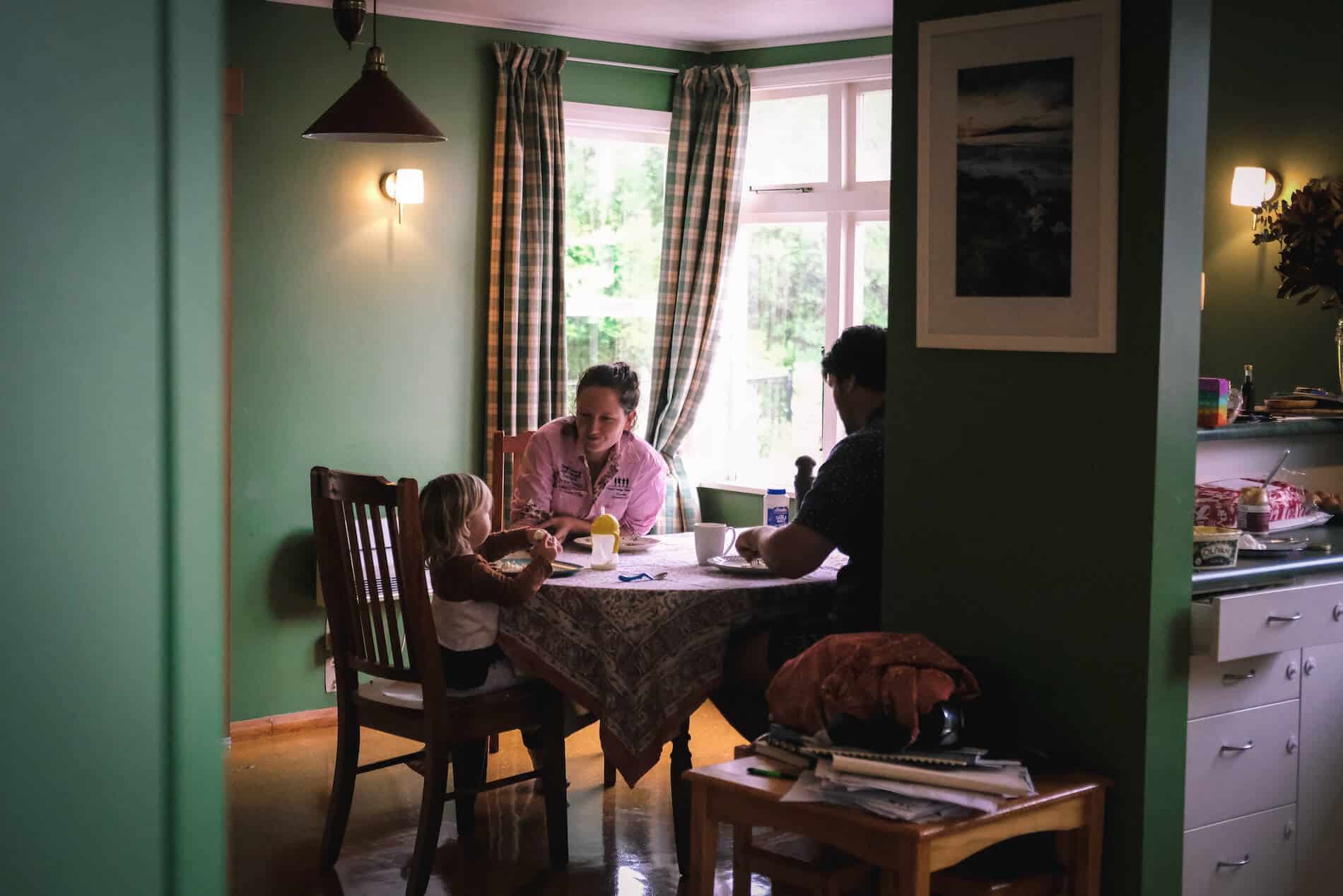 Kristy sat at the table with her young daughter