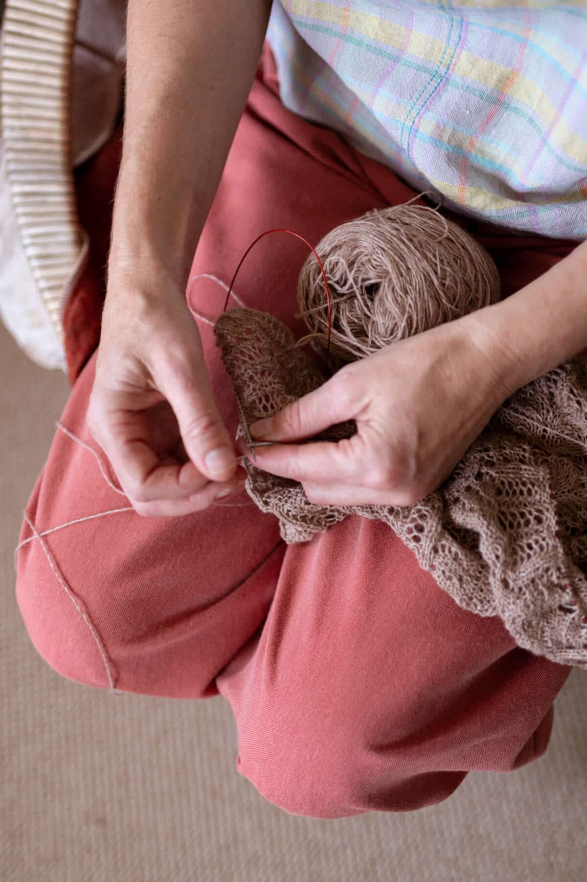 Woman's hands knitting