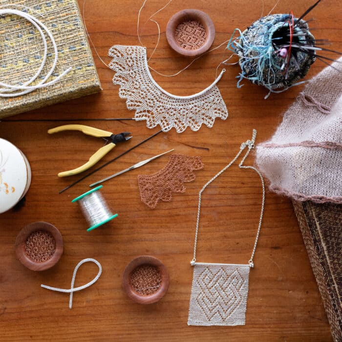 Assorted knitting and crafting tools and materials