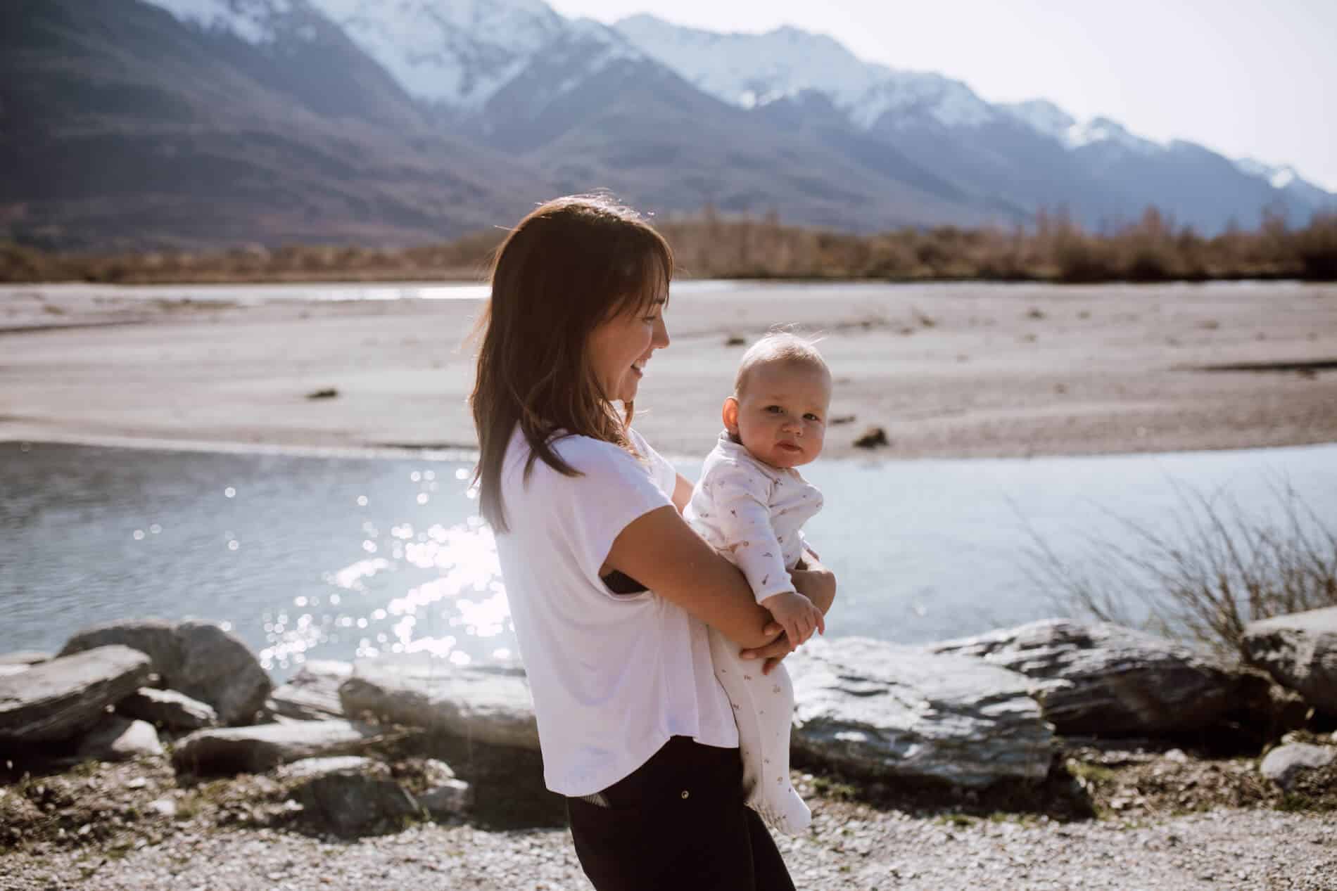 Donelle with her six-month-old in Glenorchy. “Kaitiakitanga is a responsibility towards the whenua that never leaves. You can’t just up and walk away, and for iwi it has endured for generations regardless of the barriers that prevented access to that land.” 