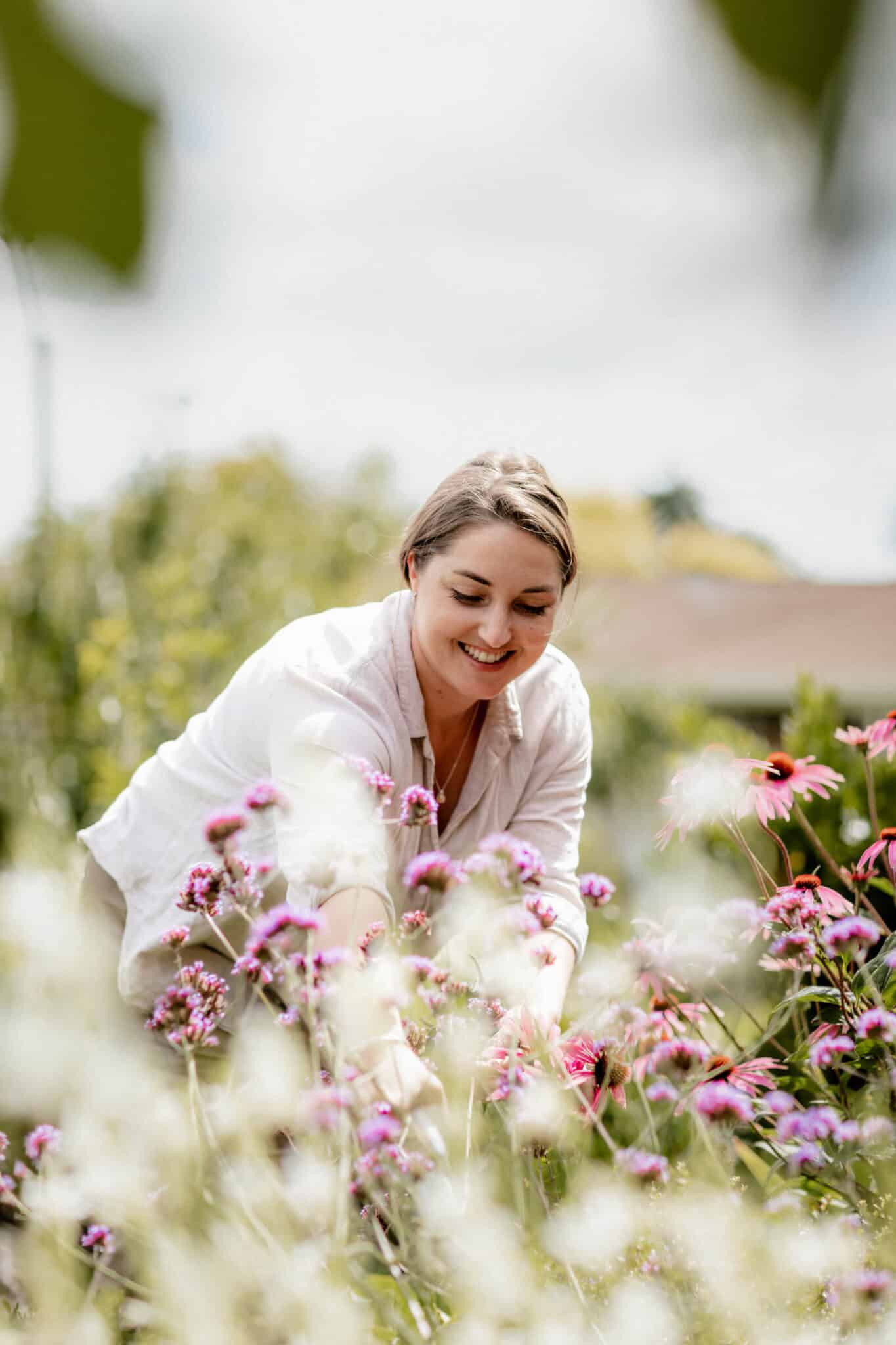 Woman tends to her garden