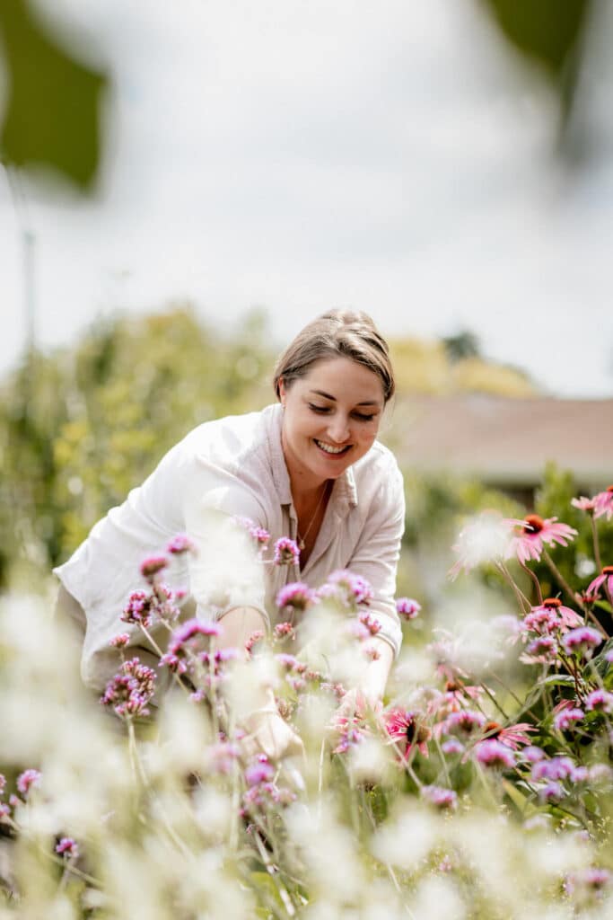 Woman tends to her garden