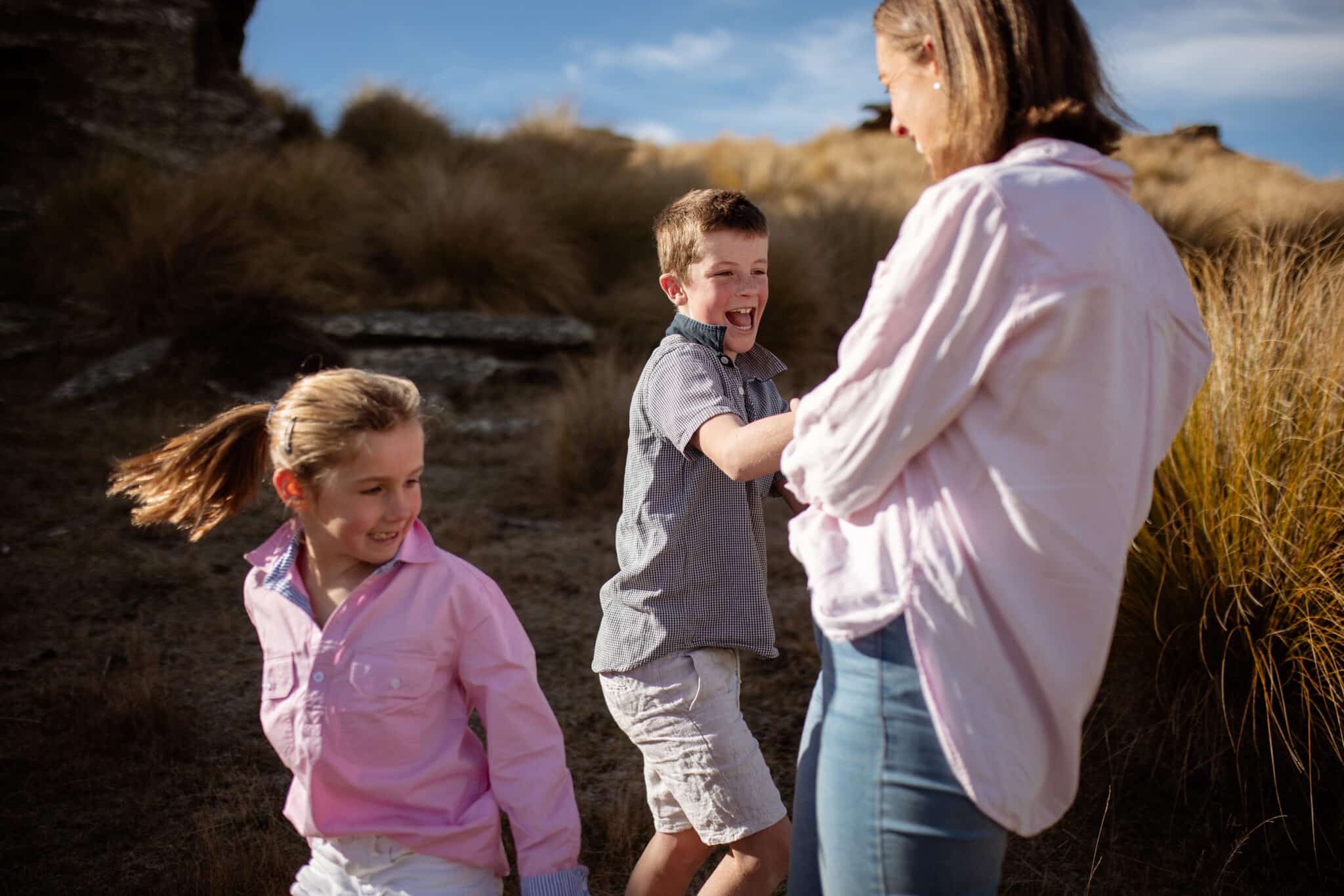 Above: Anna with Greta and Arthur. “Though we’re only five kilometres from Middlemarch, the school bus won’t pick them up,” says Bevan. “But that’s another story!”
