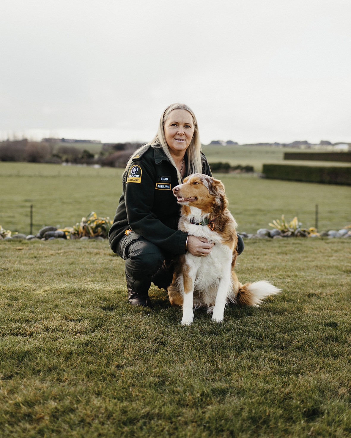 Above. Megan with her dog, Skye. “I don’t like the limelight,” Megan says.
“I just like to tick away in the background and do my job the best I can.”