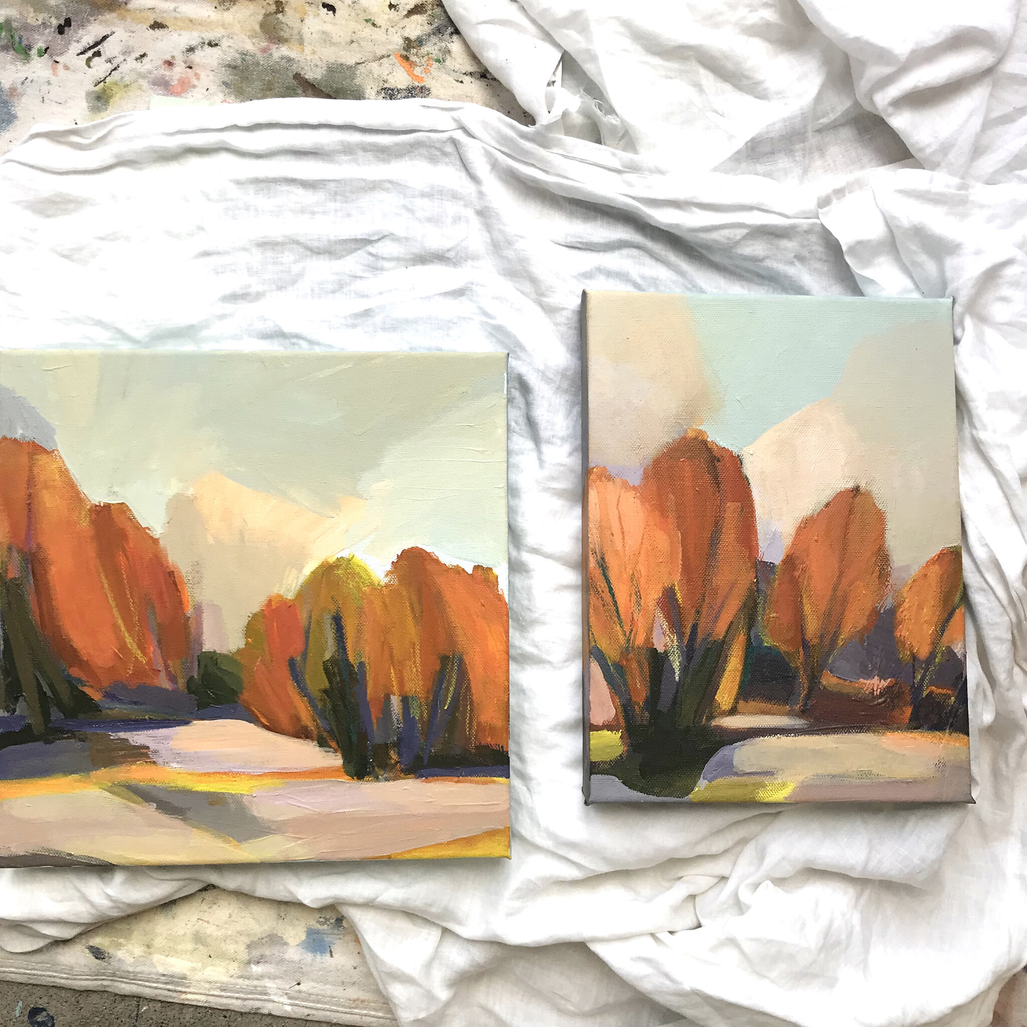 Two paintings of trees