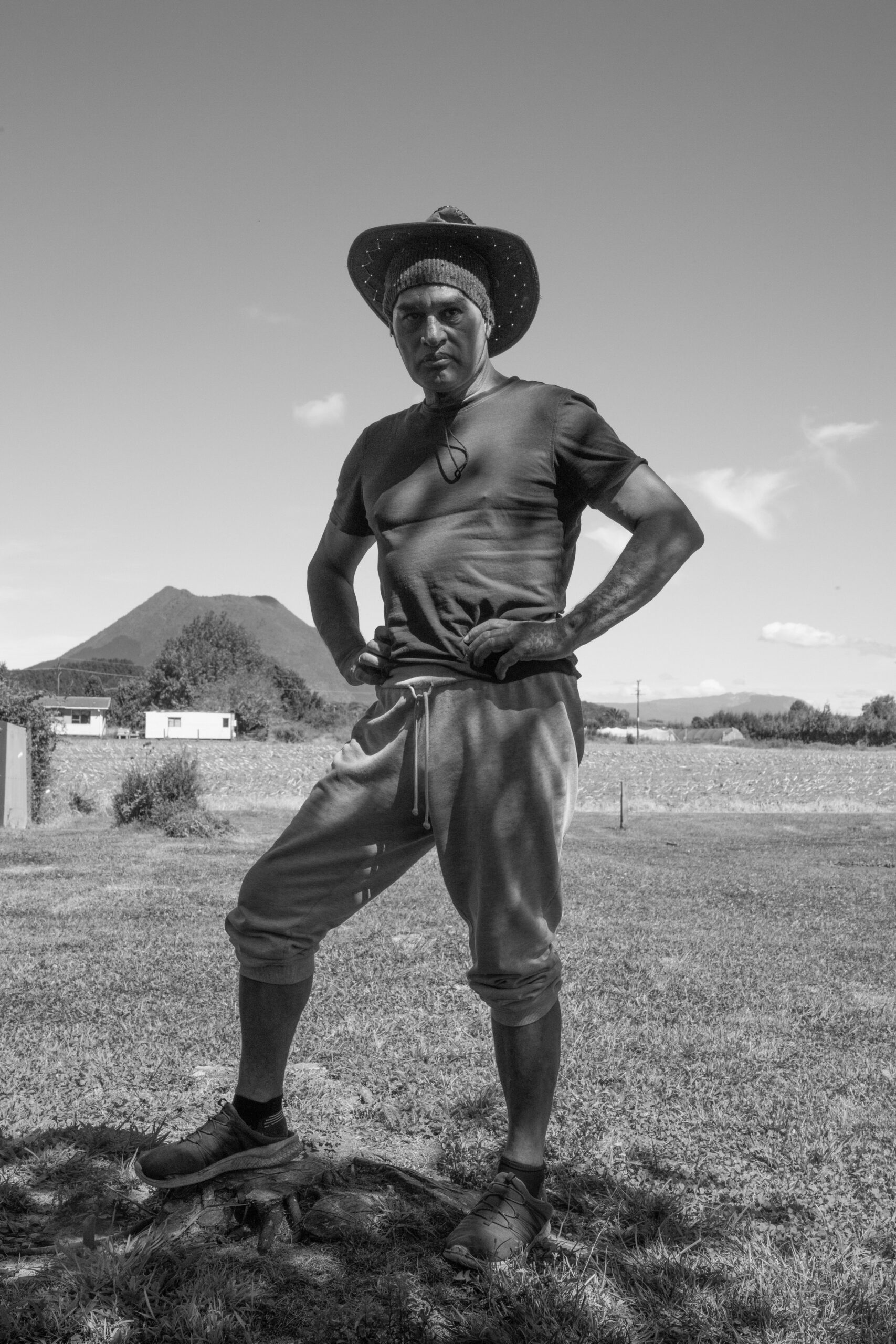 <strong>Josef. </strong>"You go back to a place like Te Teko where we're mostly related - there's always a link - but when I go back I'm still meeting new people. I met Josef seven or eight years ago at a tangi, and he was just wearing this crazy outfit. It was kind of this jersey that he was wearing as pants, he'd sort of wrapped the top bit. So cool. I told him, 'You've got to be a model, Josef. Look how stylie and fashionable you are!' I just popped in that day - and look how he's wearing his hats. Who else can rock two hats like that? And that's just what he does, it wasn't for the photo or anything. He's got this beautiful energy. He's got his maunga there, Pūtauaki, and that's just in his backyard."
