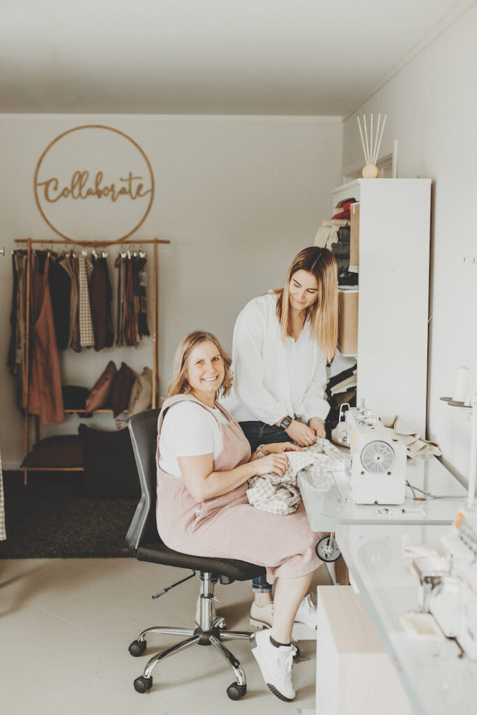 Mother and daughter in their sewing studio