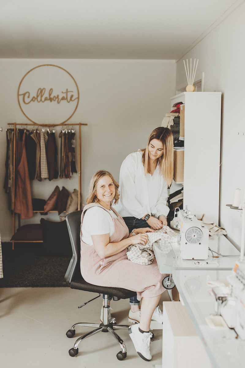 Mother and daughter in their sewing studio