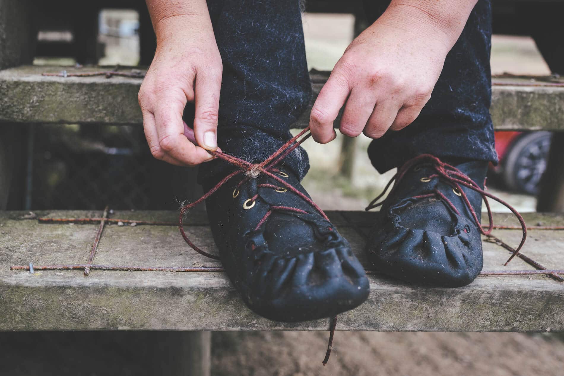 tying shoes