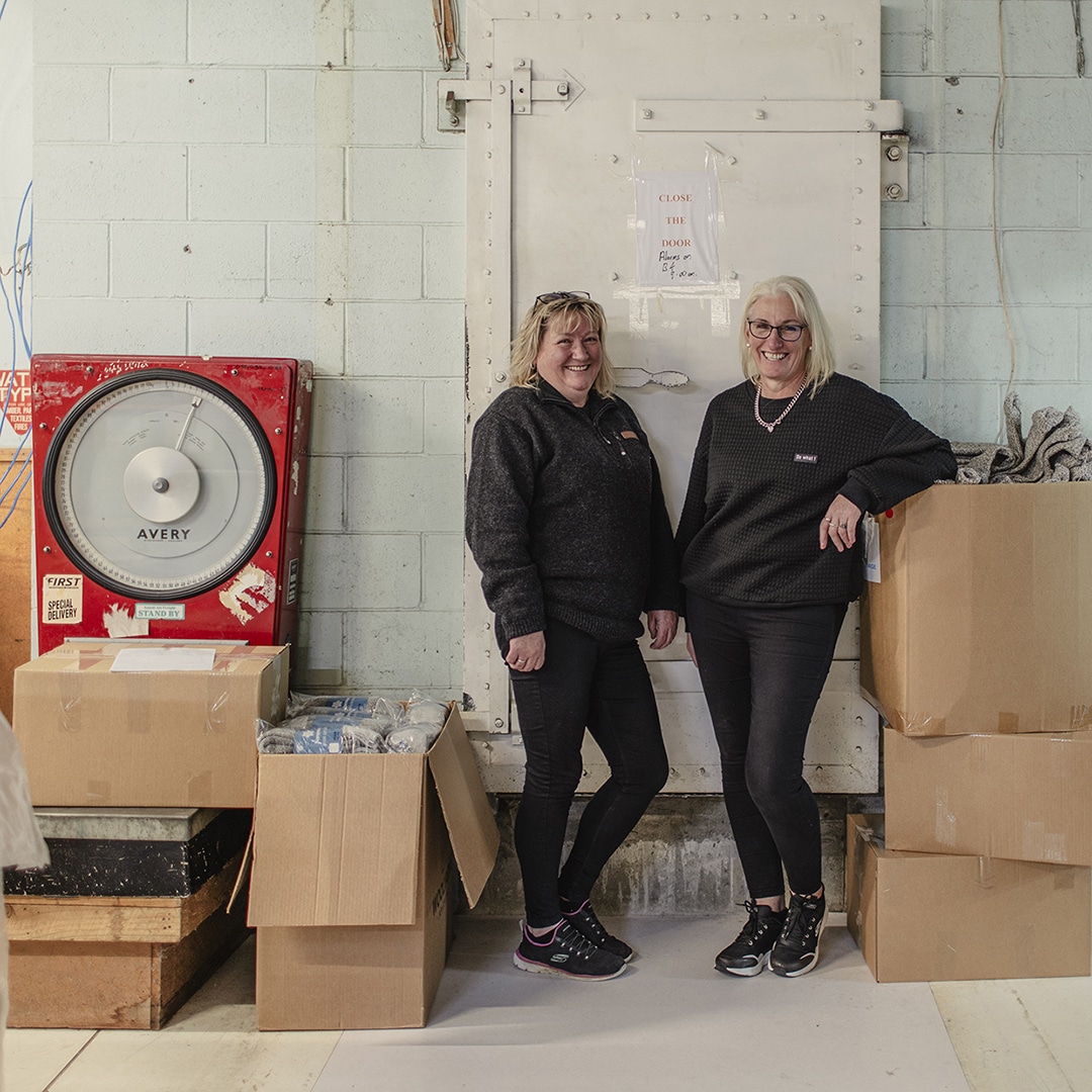 Above. Sisters-in-law Michelle (left) and Sarena. “Wool is a lot warmer and a lot more sustainable than polyester,” Sarena says.
“Wool garments last longer. They are actually a very good fire retardant as wool smoulders and doesn’t burn as fast.”