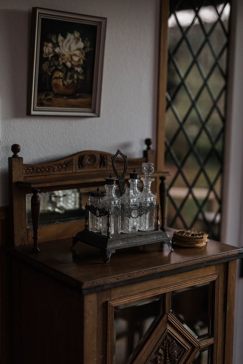Dressers and antiques in the morning light.