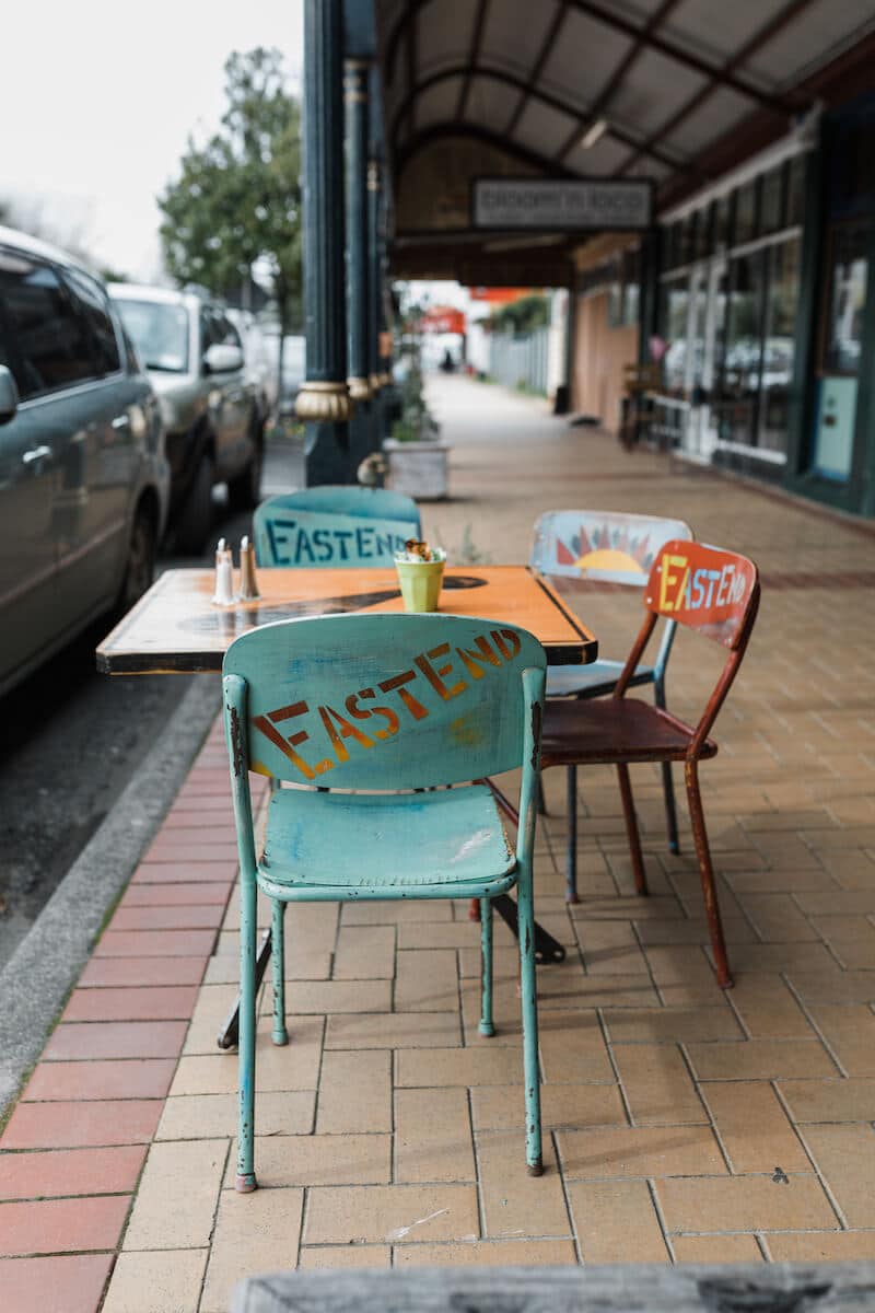 Eastend Cafe’s outdoor tables and chairs.