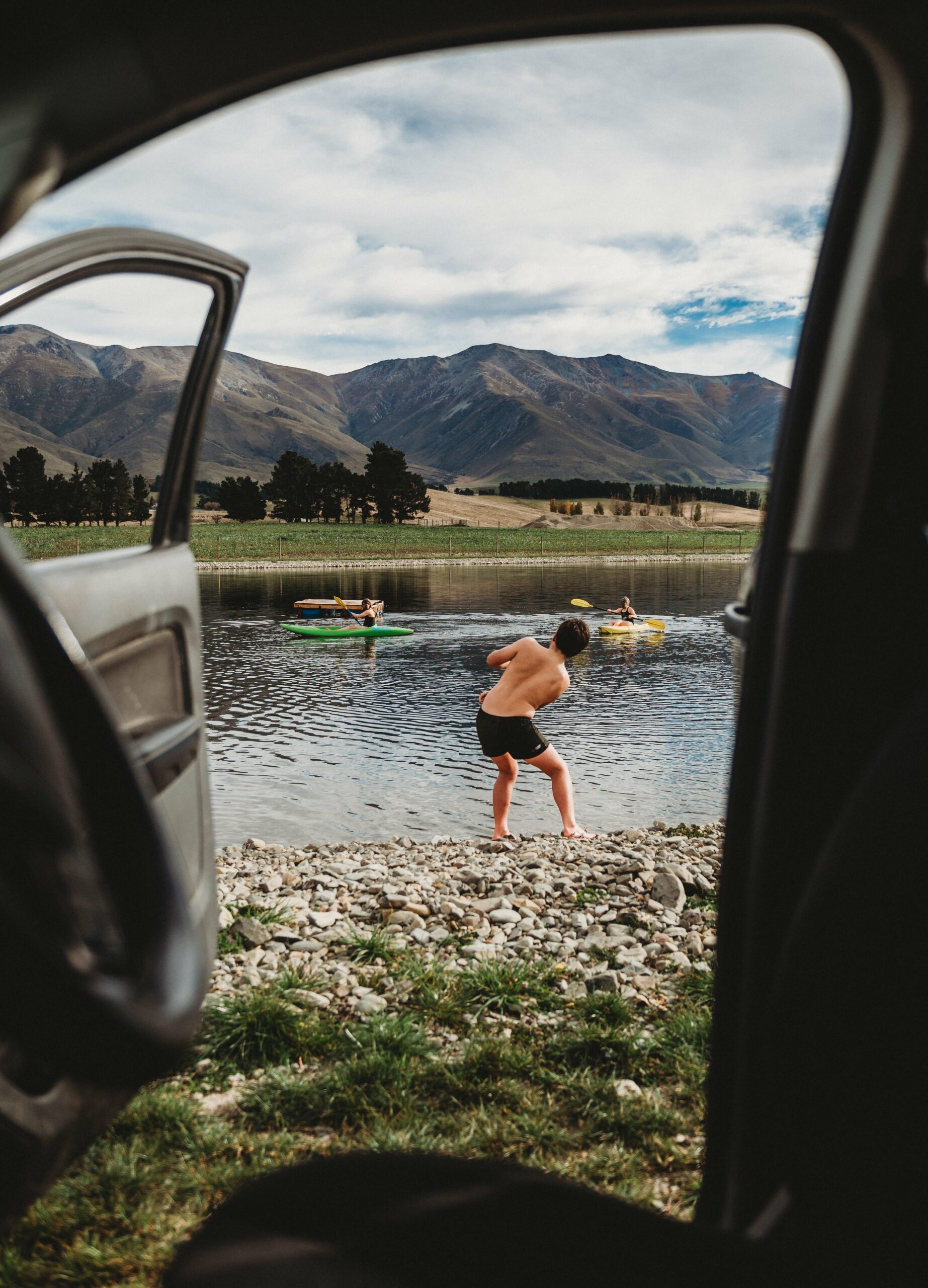 The kids swimming at the dam. There are often more than three children on the farm with friends buzzing in and out, riding ponies, swimming and kayaking on the dam and adventuring whenever possible.