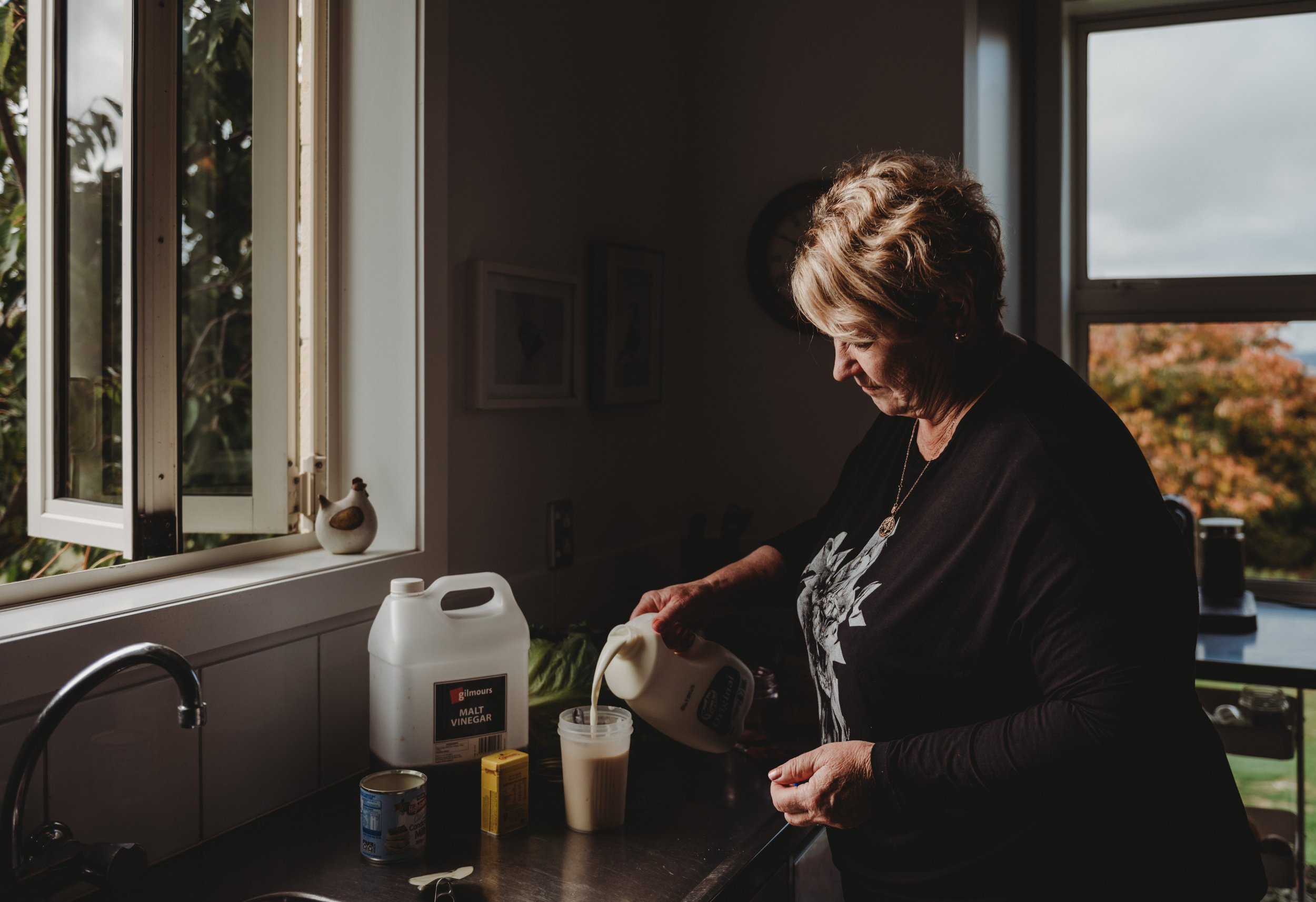 Heather making traditional mayonnaise.