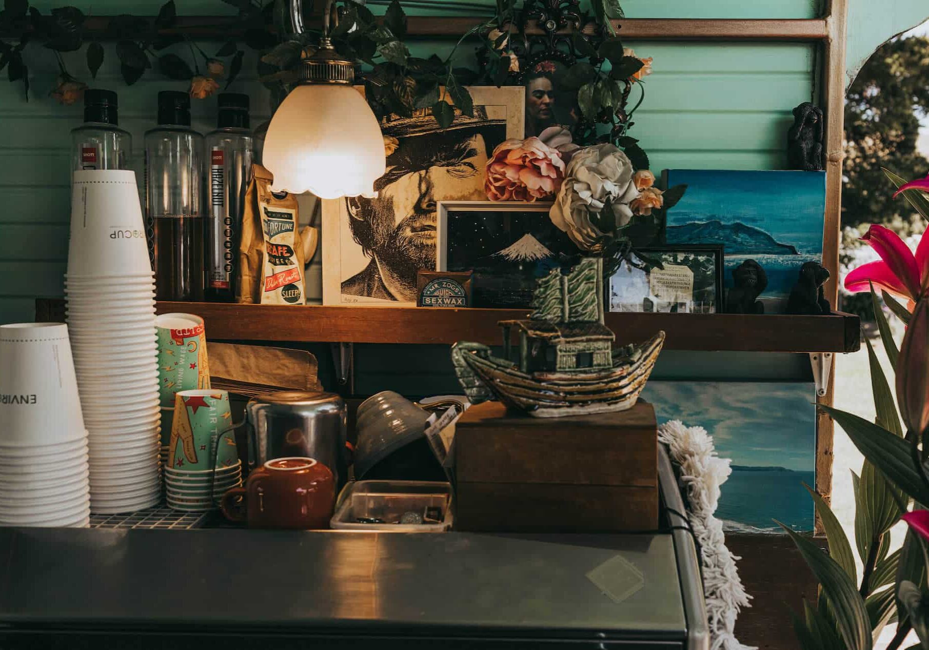 Inside the coffee cart